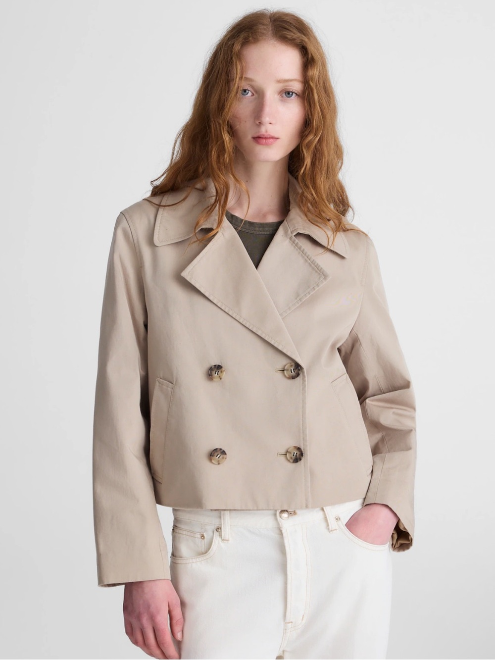 Madewell Cropped Trench Coat Beige / Coastal Dune Size Medium NWT NZ511 - Picture 4 of 14
